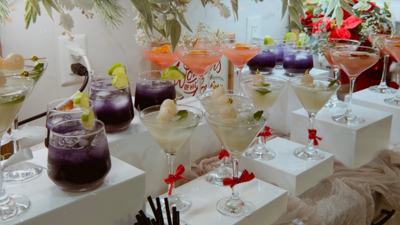 A fully styled Club Citrine mocktail bar set up at a Calgary-area venue